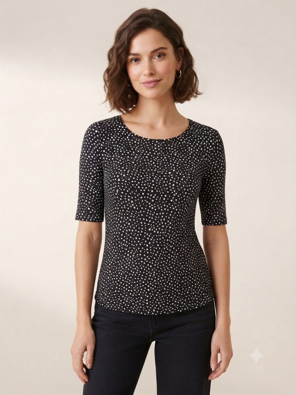 Apt. 9 Black Short Sleeve Dot Print Top